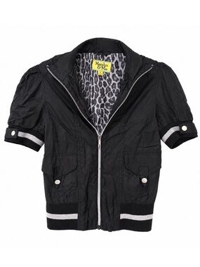 Black Short-Sleeve Zip Jacket with White Trim